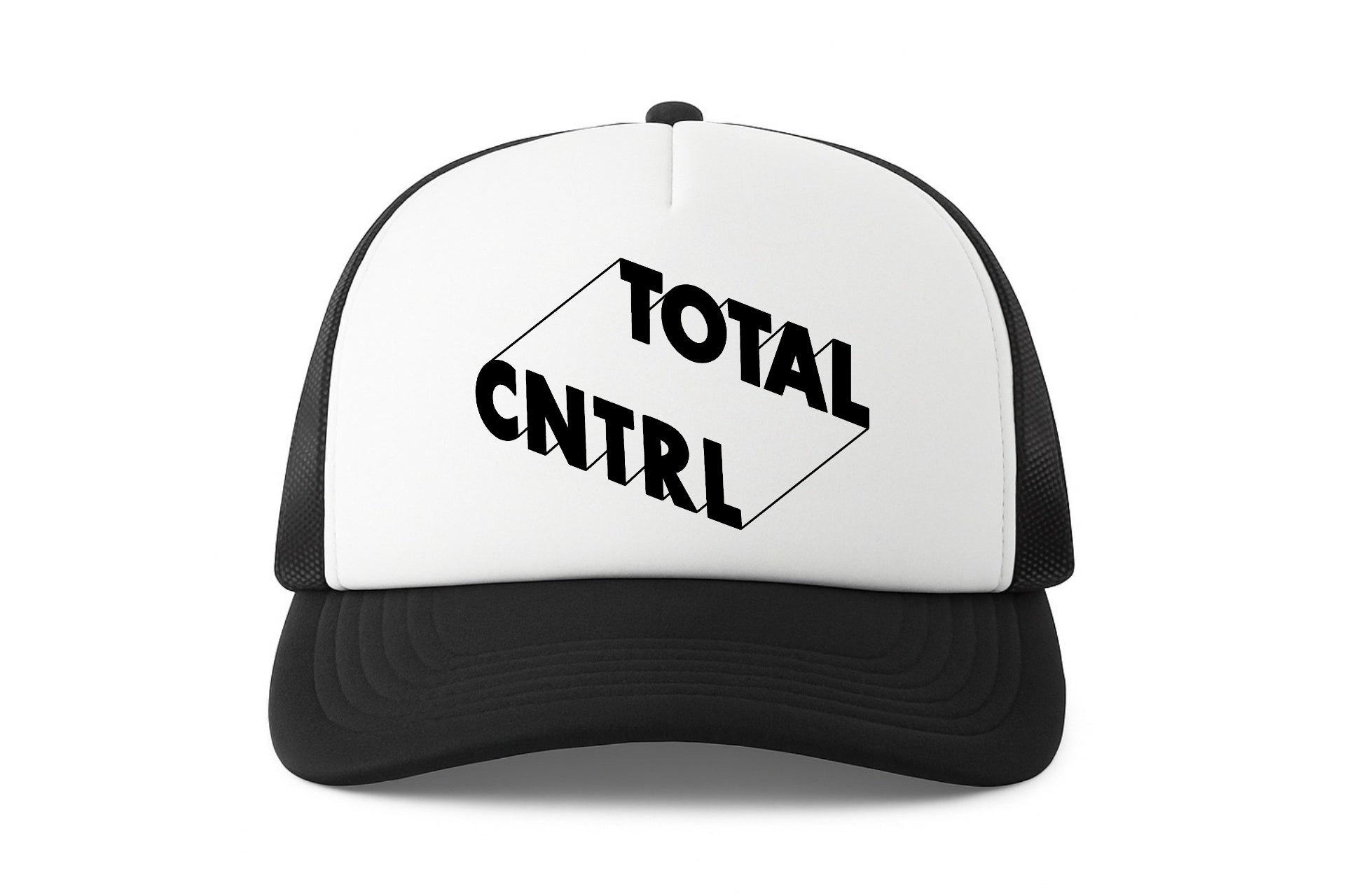 Street & graffiti art black-white trucker cap hat with original block letter design TOTAL CNTRL by Capstr