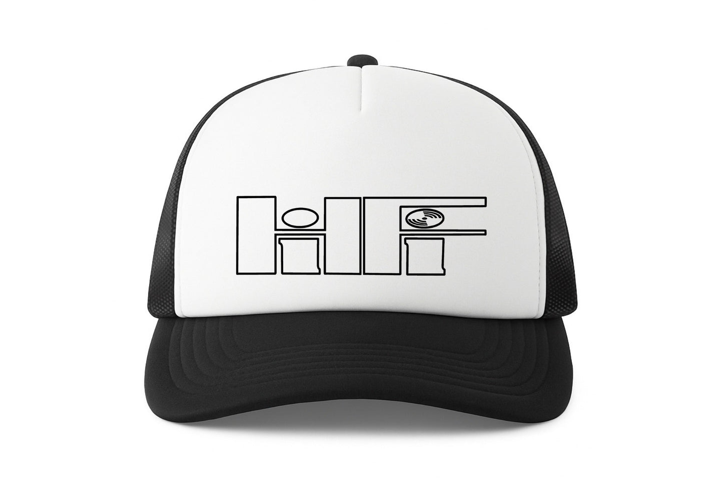 Street & graffiti art black-white trucker cap hat with original retro HiFi print by Capstr