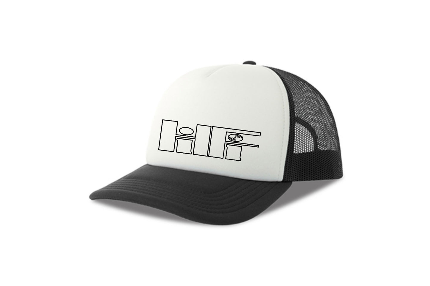 Street & graffiti art black-white trucker cap with original retro HiFi print by Capstr
