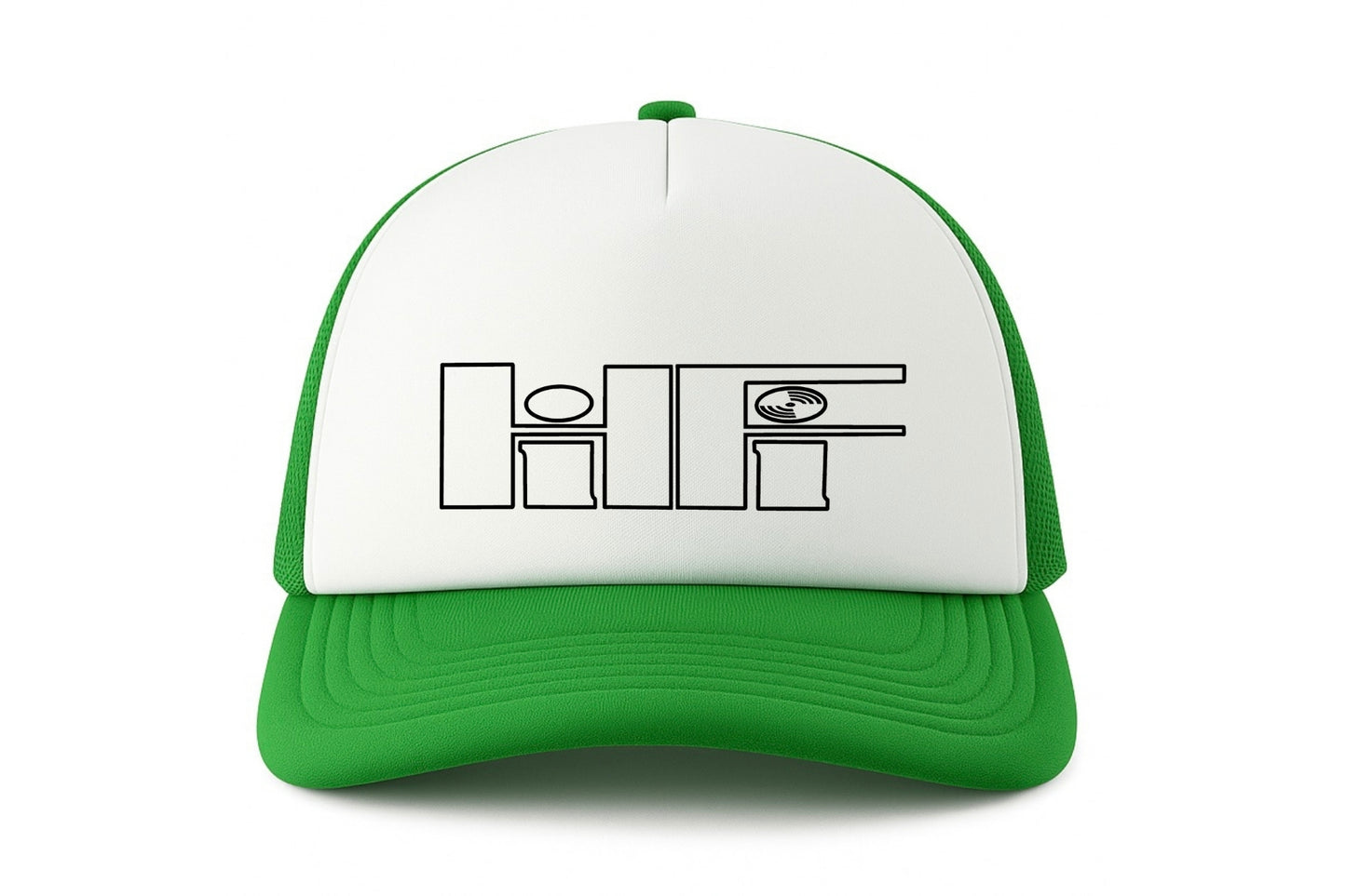 Street & graffiti art green-white trucker cap hat  with original retro HiFi print by Capstr