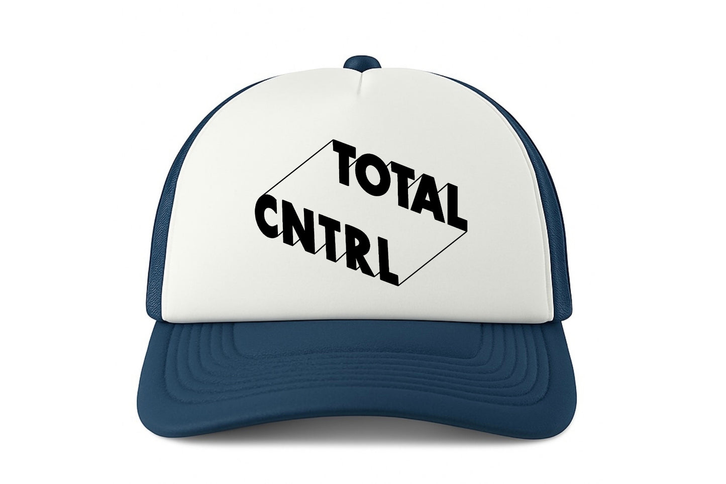 Street & graffiti art navy-white trucker cap hat with original block letter design TOTAL CNTRL by Capstr