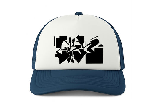 Street & graffiti art navy-white trucker cap hat with Gerrit Rietveld House by Capstr