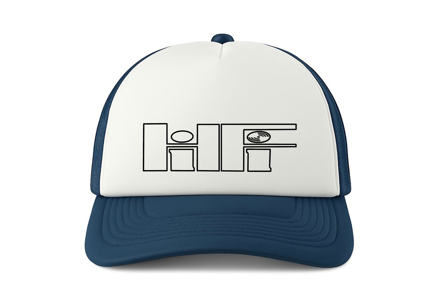 Street & graffiti art navy-white trucker cap hat  with original retro HiFi print by Capstr