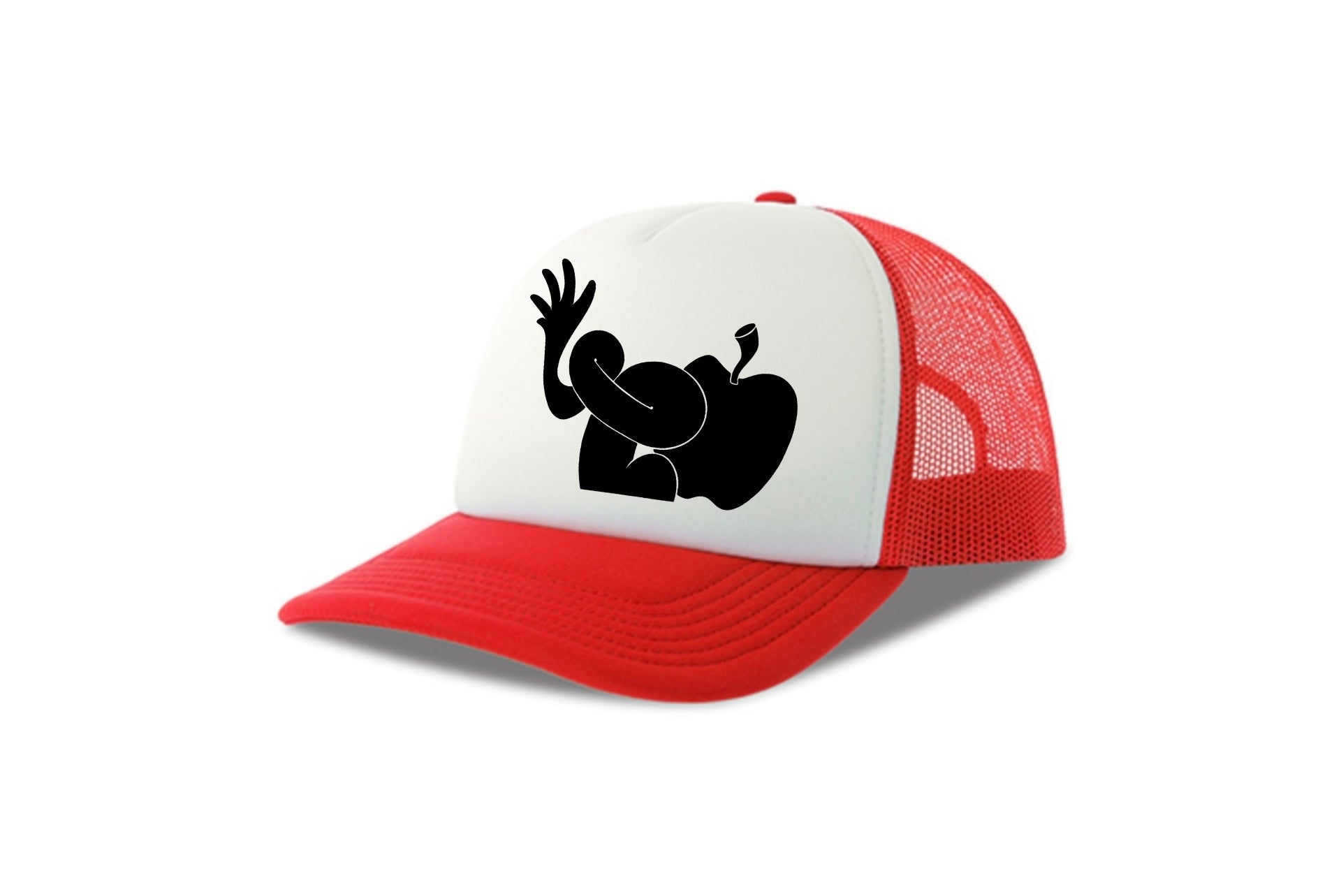 Street & graffiti art red-white trucker cap hat with original SILHOUETTE print by Capstr