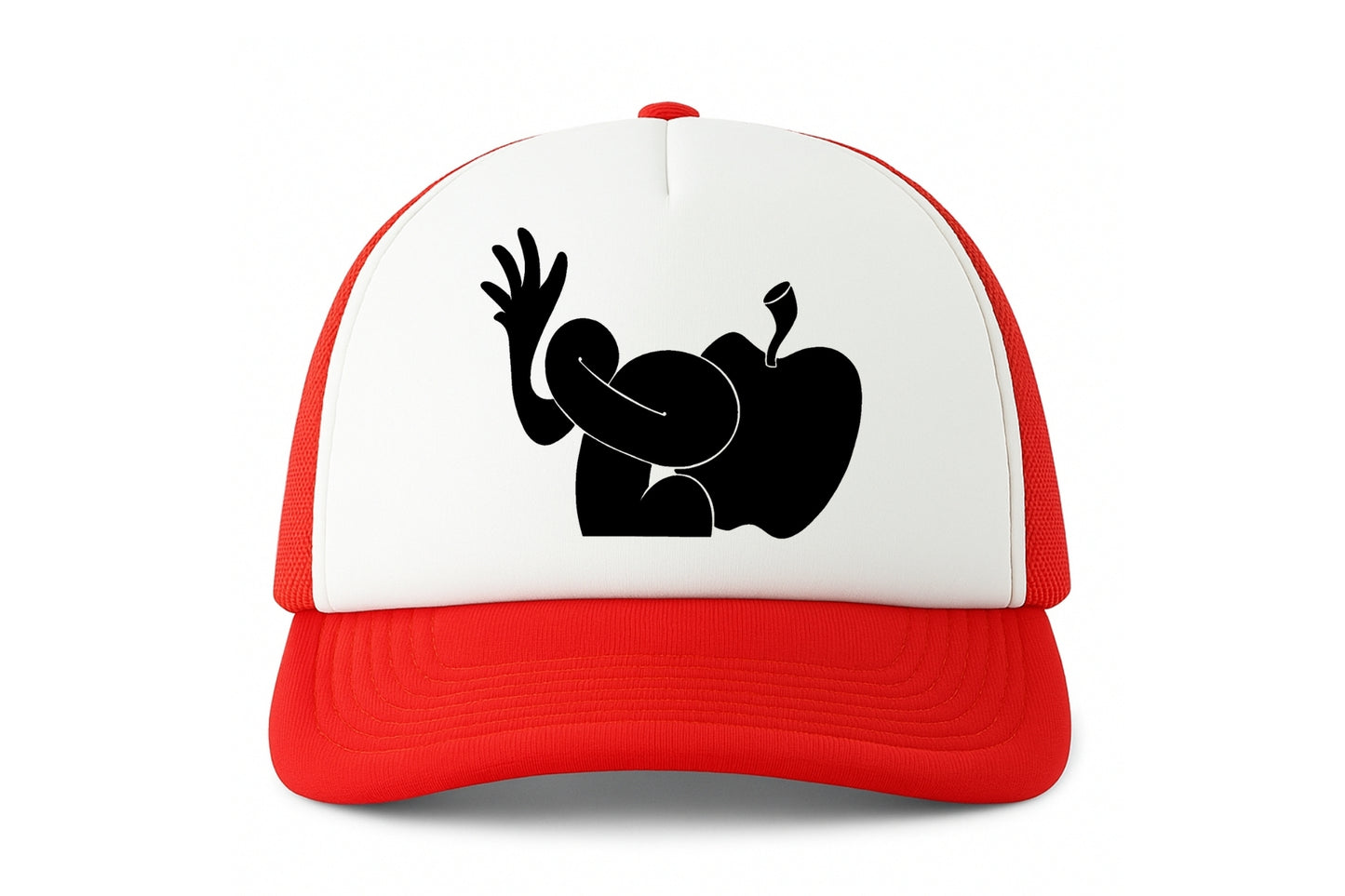 Street & graffiti art red-white trucker cap hat with original SILHOUETTE print by Capstr