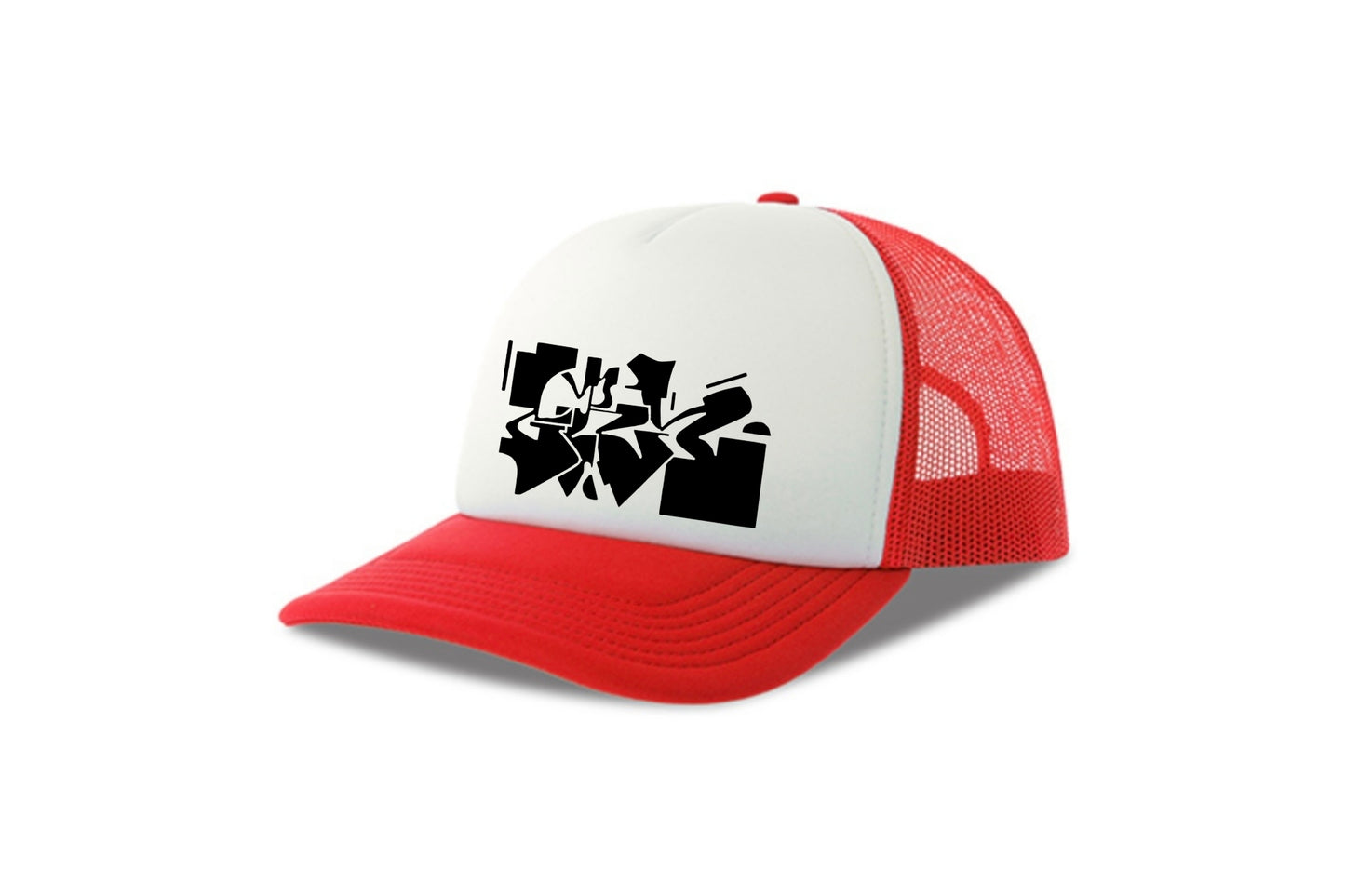 Street & graffiti art red-white trucker cap hat with Gerrit Rietveld House by Capstr